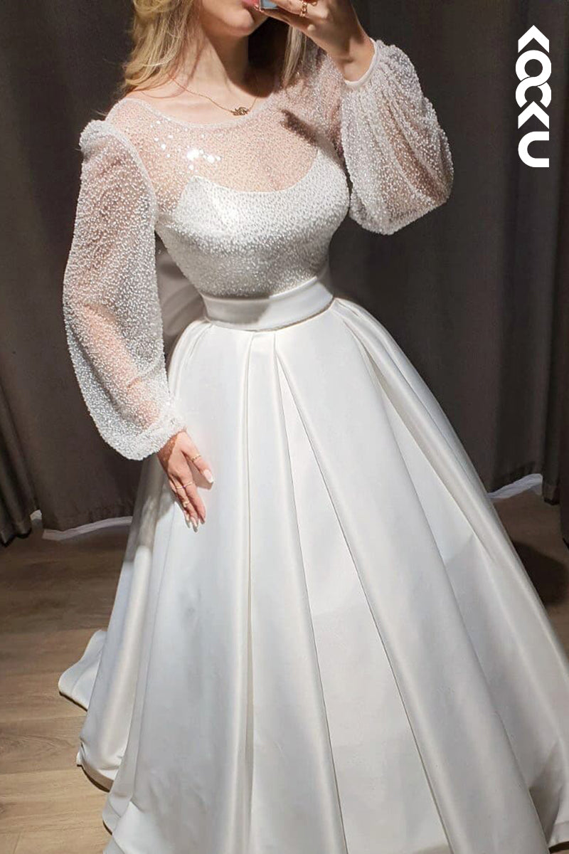 K2072 - Gorgeous & Charming Long Sleeves A-line Beaded Wedding Dress