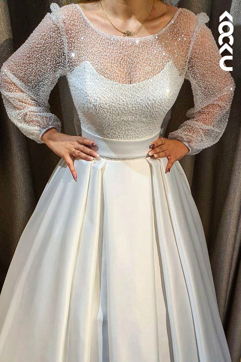 K2072 - Gorgeous & Charming Long Sleeves A-line Beaded Wedding Dress