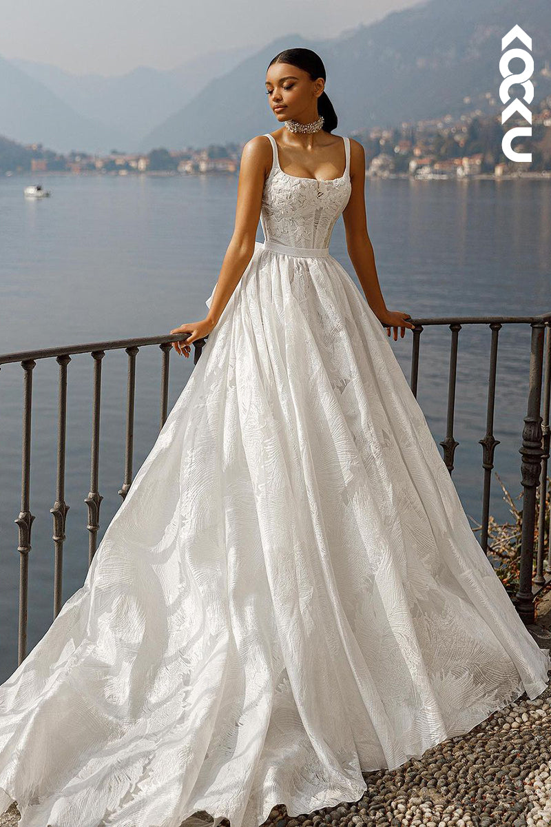 K1941 - ELegant & Simple Straps Square A-line Wedding Dress With Applique