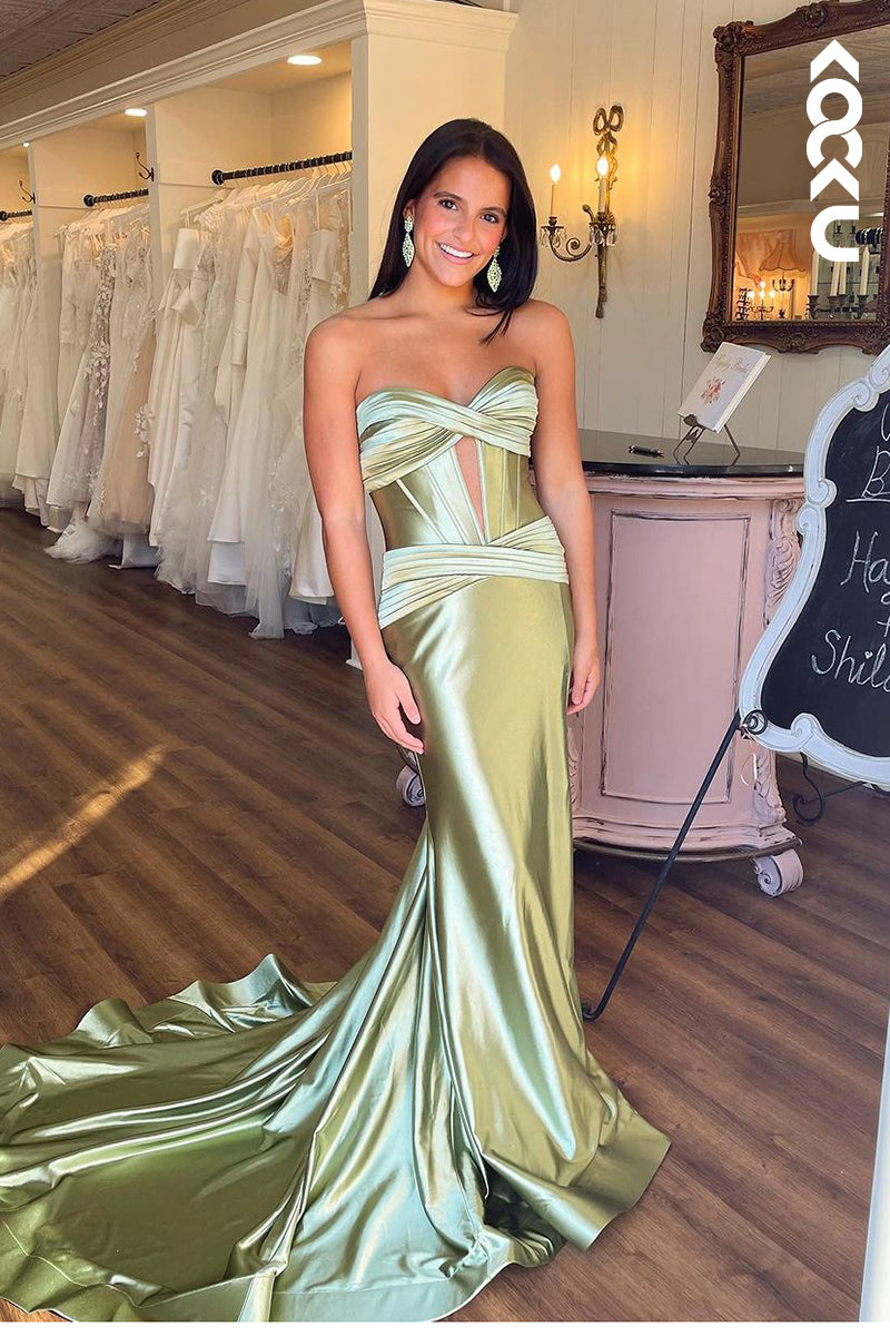 L2349 - Elegant & Luxurious Off-Shoulder Sleeveless Mermaid Ruched Party Prom Dress