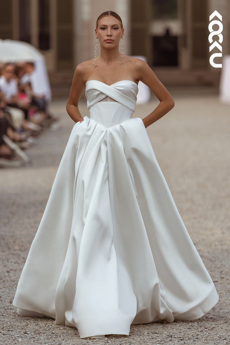 K1984 - -Simple & Elegant Off-Shoulder Sleeveless A-Line Wedding Dress