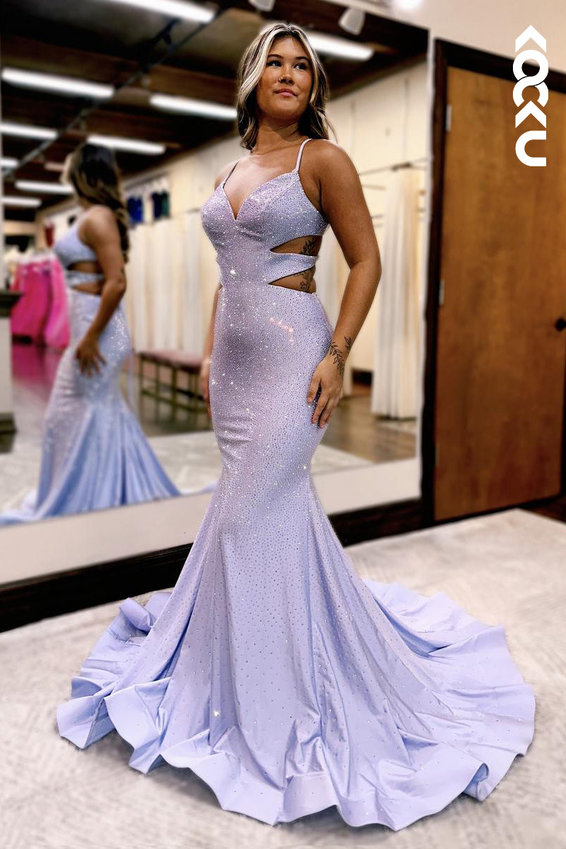 L2576 - Couture & Ornate  Spaghetti Straps V-neck Mermaid Formal Party Prom Dress