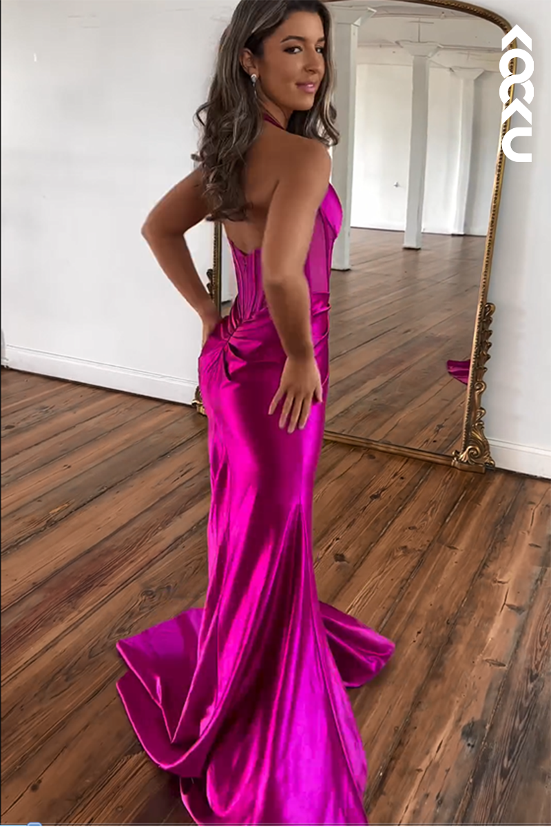 L2566 - Couture & Ornate V-neck Sleevelss Mermaid Side Slit Formal Party Prom Dress