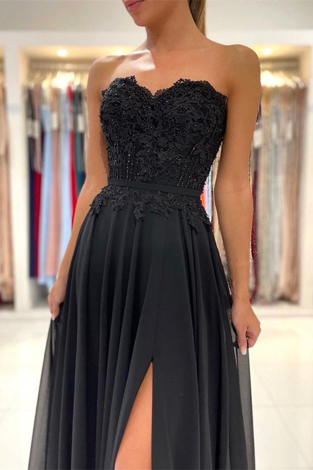 Lace Long Front Split Prom Dress Off-the-shoulder Evening Gown