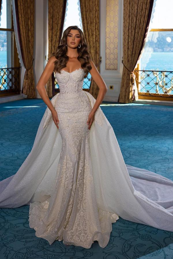 Lace Mermaid Wedding Dress Strapless Overskirt