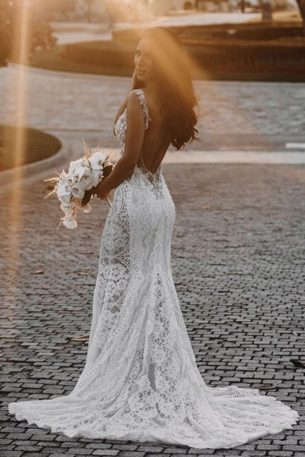 Lace Wedding Dress Mermaid Backless