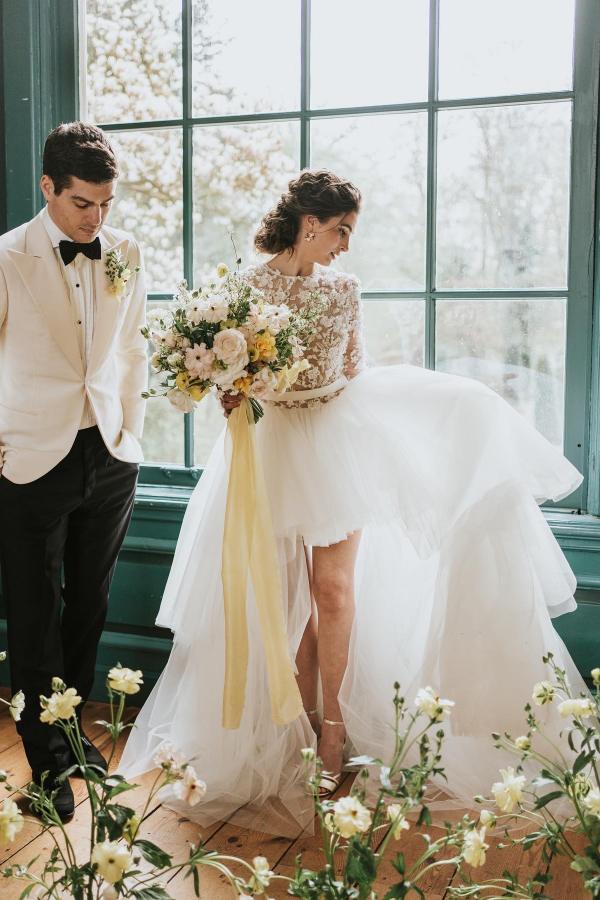 Long Sleeves Hi-Lo Wedding Dress With Lace Appliques