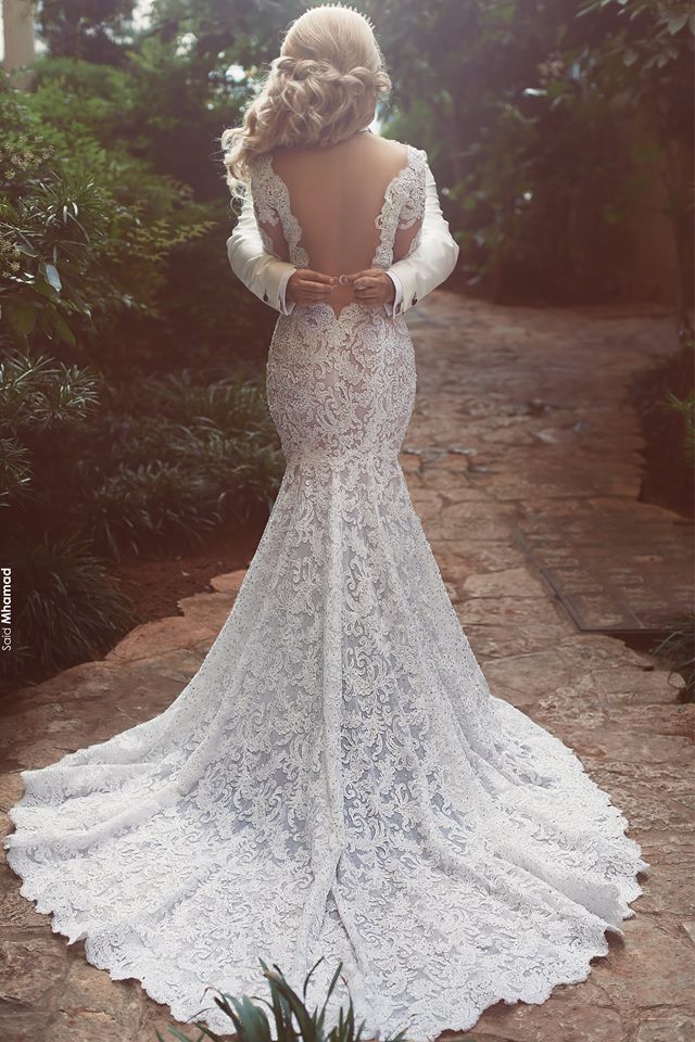 Long Sleeves Lace Wedding Dress Mermaid Bridla Gowns