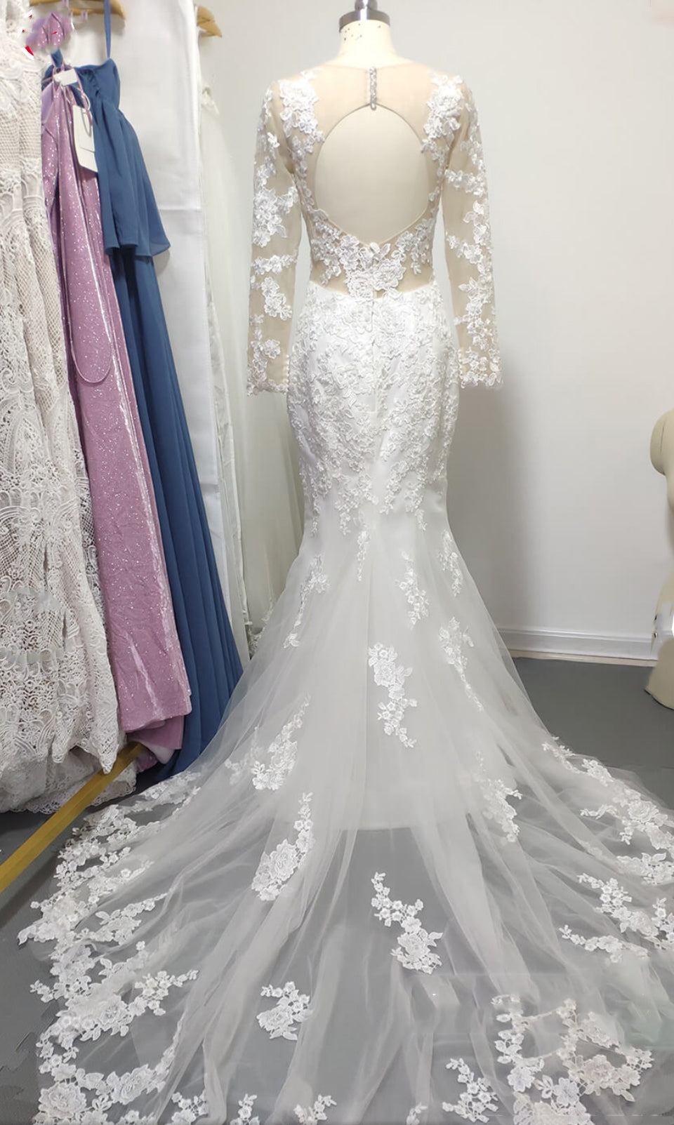 Long Sleeves Lace Wedding Dress Mermaid V-Neck