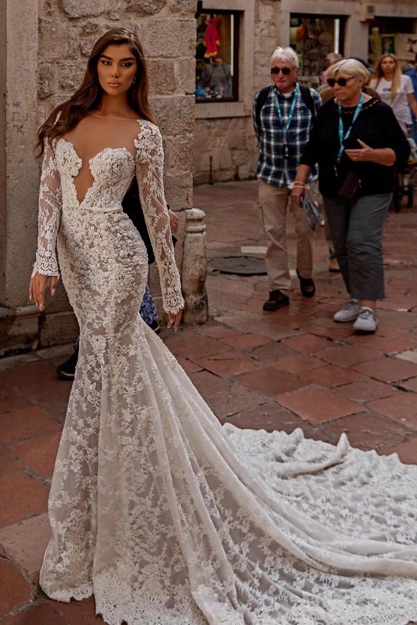 Long Sleeves Mermaid Bridal Dress Lace Sweetheart With Appliques