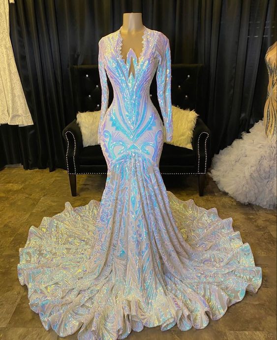 Long Sleeves Mermaid Prom Dress With Sequins