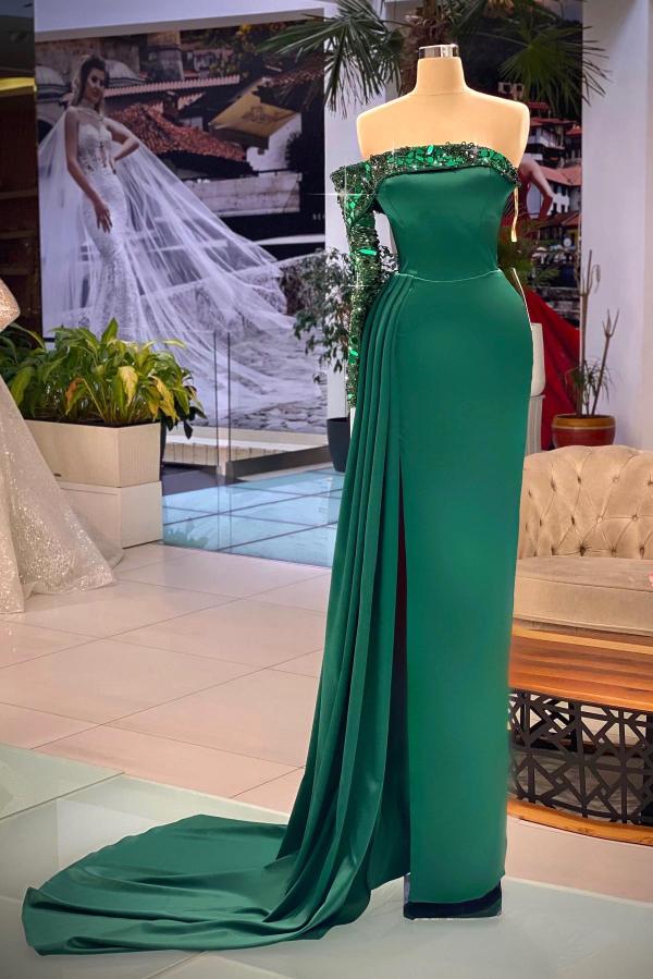 Long Sleeves Off-the-Shoulder Evening Dresses Mermaid Slit Long