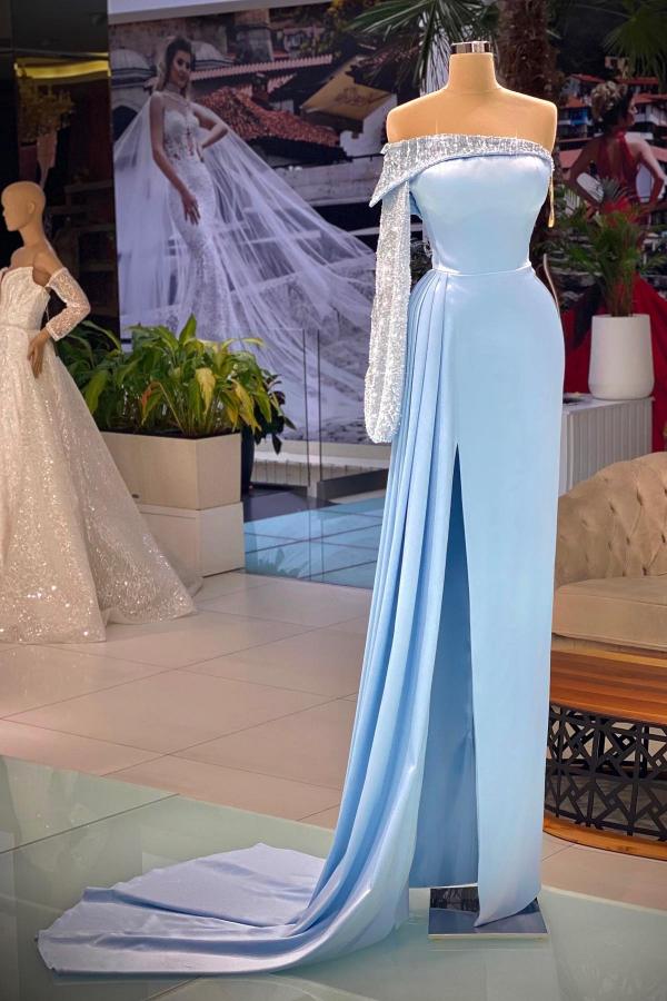 Long Sleeves Off-the-Shoulder Evening Dresses Mermaid Slit Long