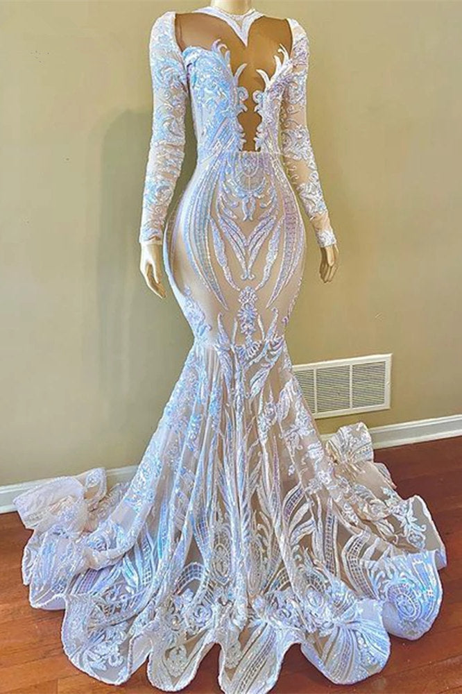 Long Sleeves Sequins Prom Dress Mermaid