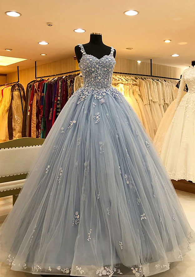 Long/Floor-Length Tulle Prom Ball Gown Sweetheart Dress With Laced