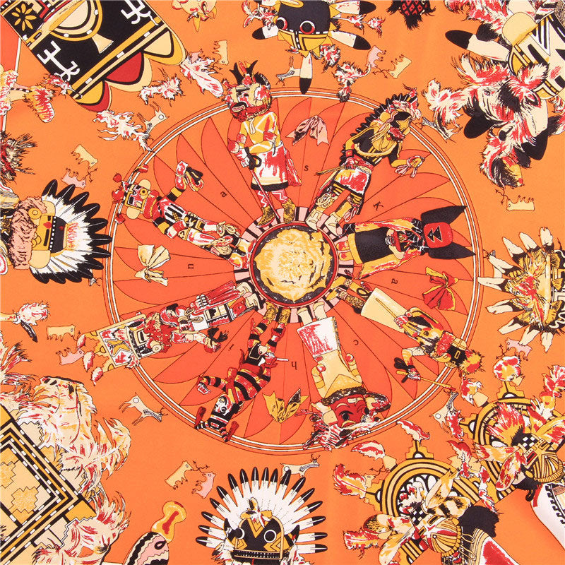 Luxuriant Printed Hand-Made Edge Square Silk Twill Scarf - Orange