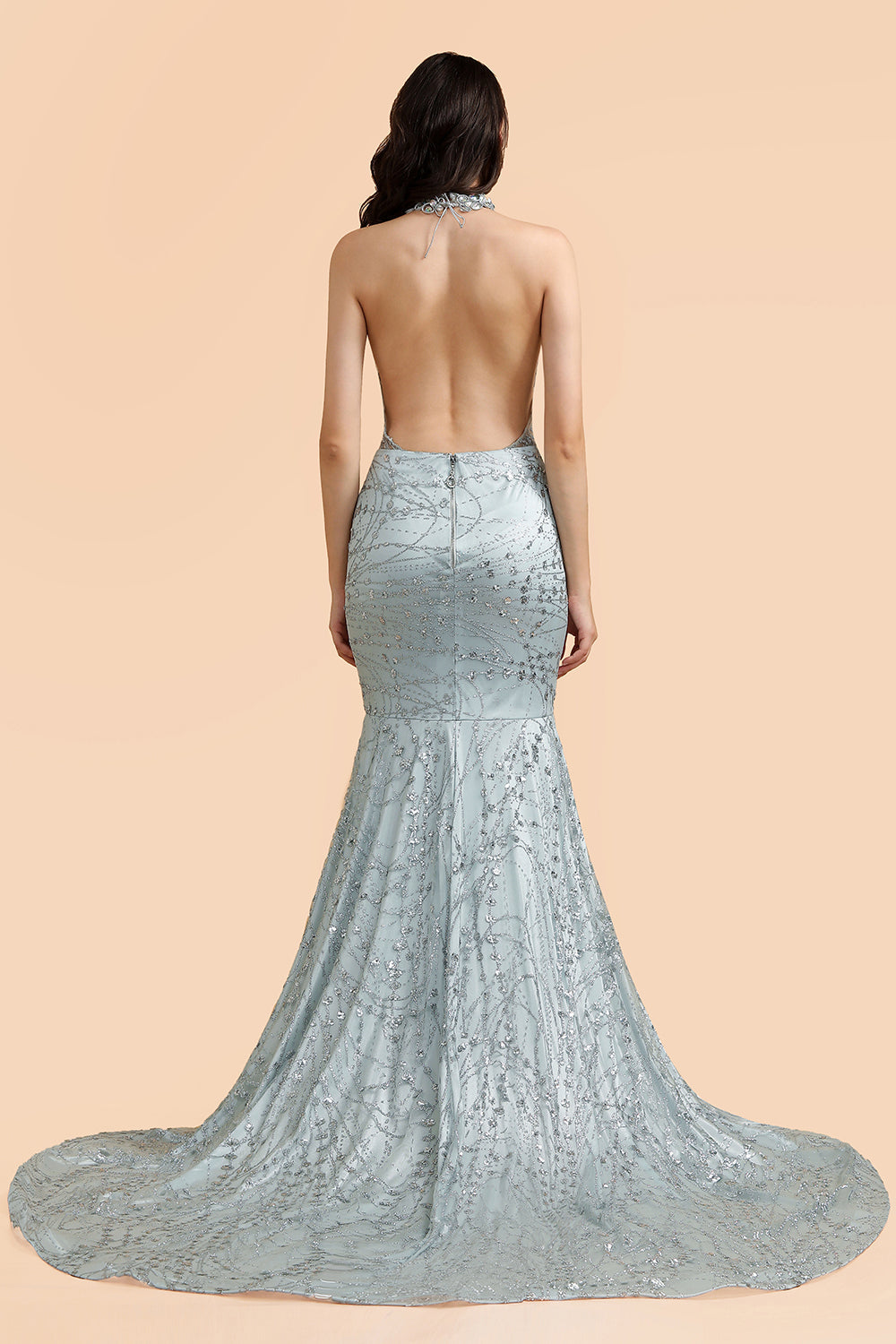 Luxurious Halter Rhinestones Prom Dress Mermaid Long