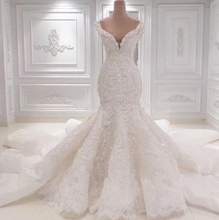 Luxurious Off the Shoulder Mermaid Wedding Dress New Arrival Lace AppliquesBridal Gowns