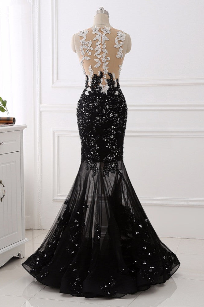 Luxury Tulle Jewel Appliques Mermaid Prom Dresses with Rhinestone