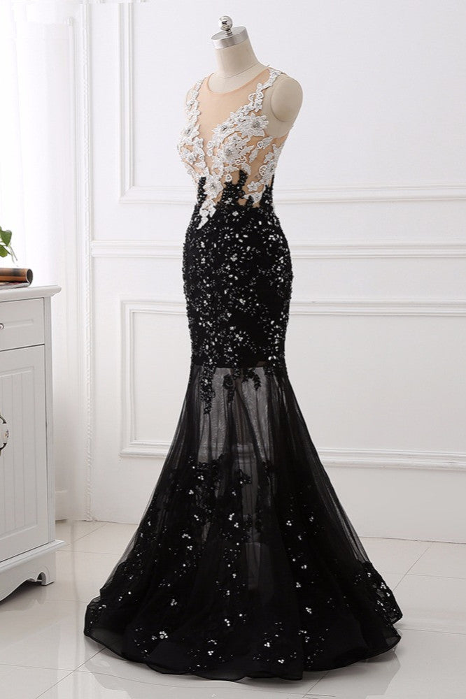 Luxury Tulle Jewel Appliques Mermaid Prom Dresses with Rhinestone