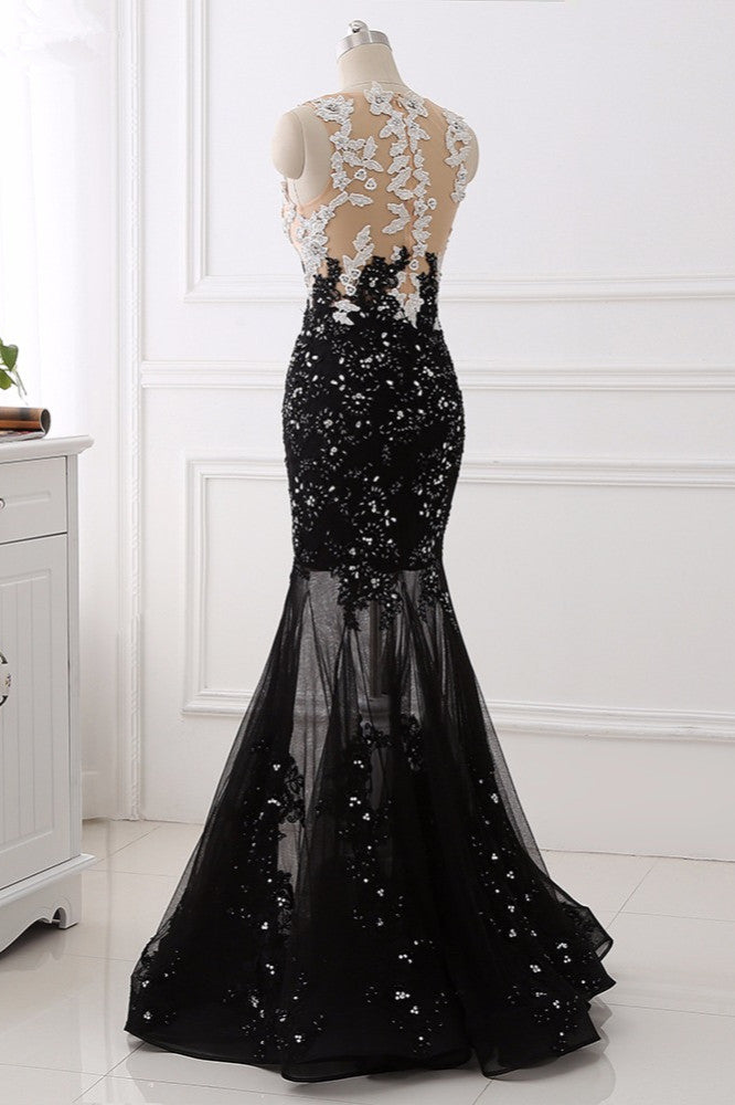 Luxury Tulle Jewel Appliques Mermaid Prom Dresses with Rhinestone