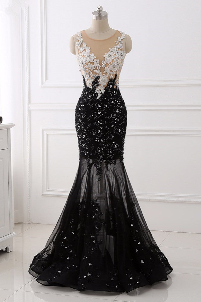 Luxury Tulle Jewel Appliques Mermaid Prom Dresses with Rhinestone