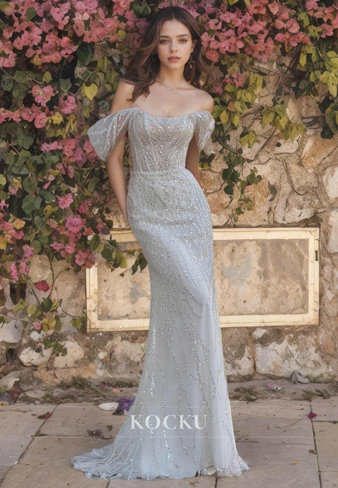 Lace Mermaid Weddding Dress Off-Shoulder  Bridal Dress with Beads