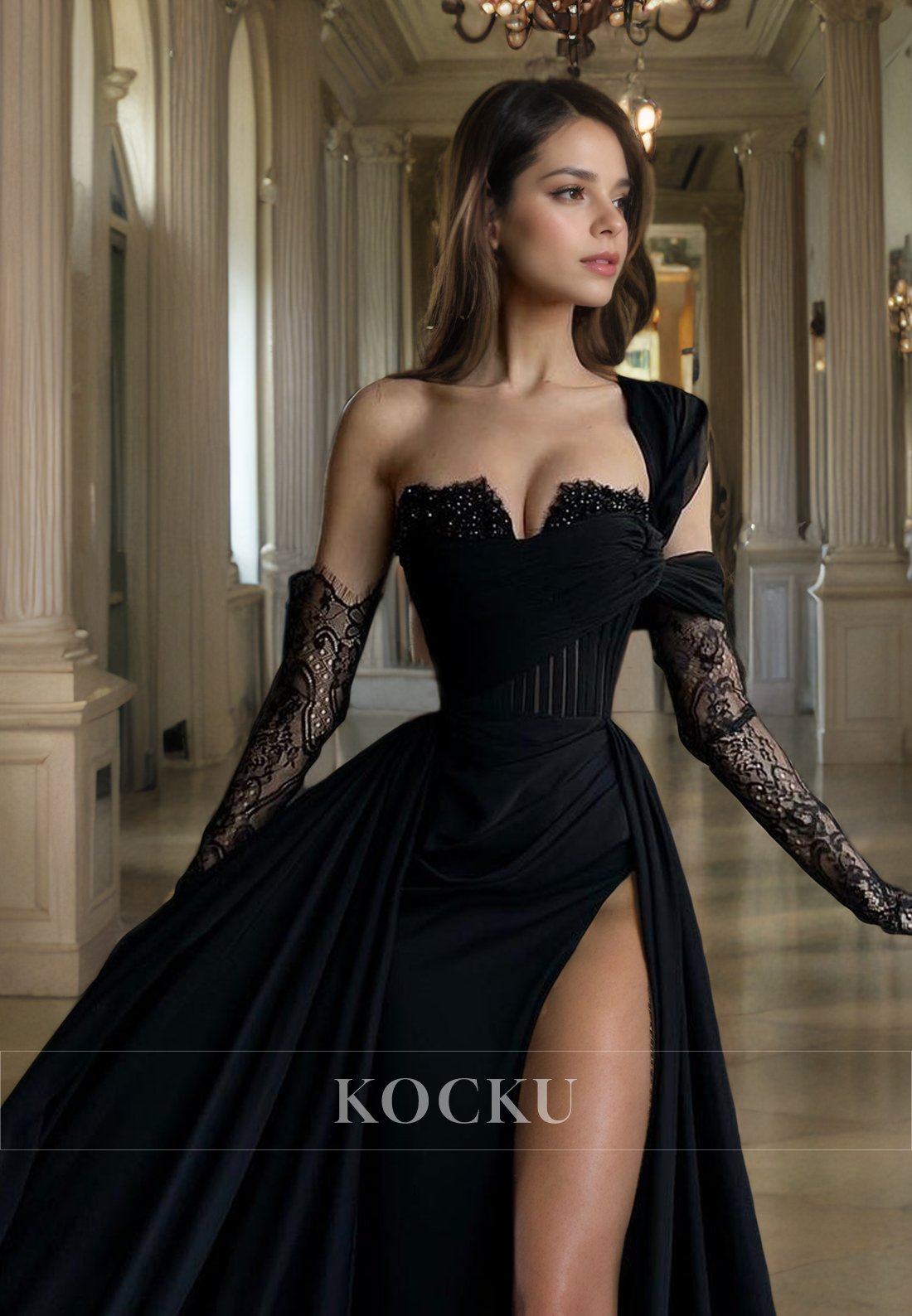 Chic & Modern One Shoulder V-Neck A-Line Chiffon Evening Party Prom Dress