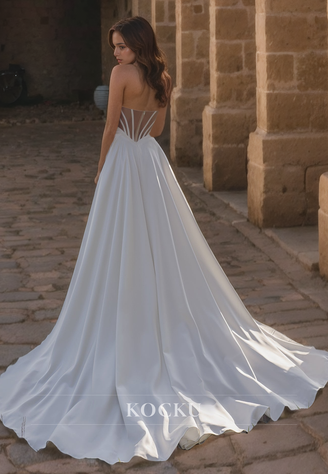 Sexy &Hot A Line Strapless Wedding Dress with Slit Cut Outs