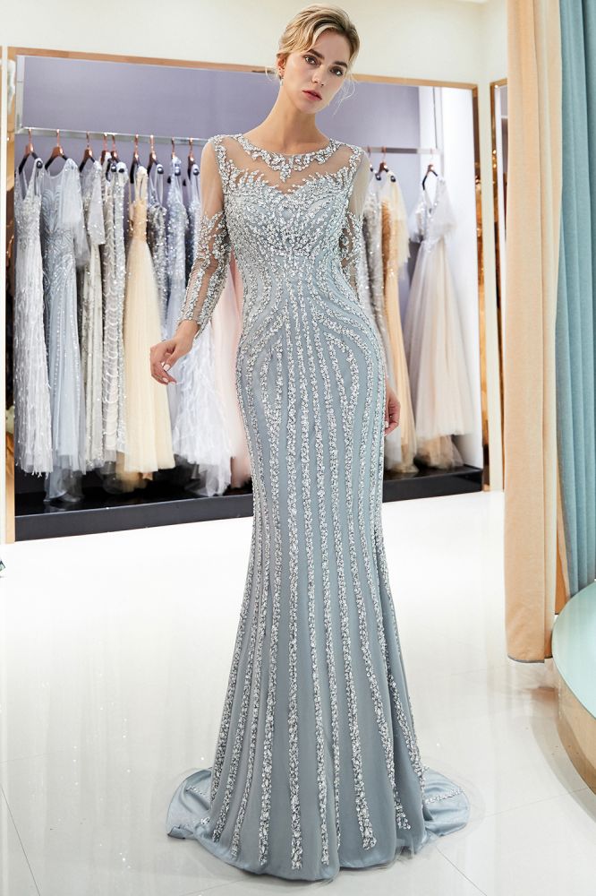 MARLENE Mermaid Sequined Pattern Long Sleevess Evening Dresses