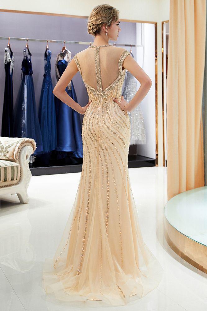 MARTHA Mermaid Floor Length Sleeveless Golden Beading Evening Gowns