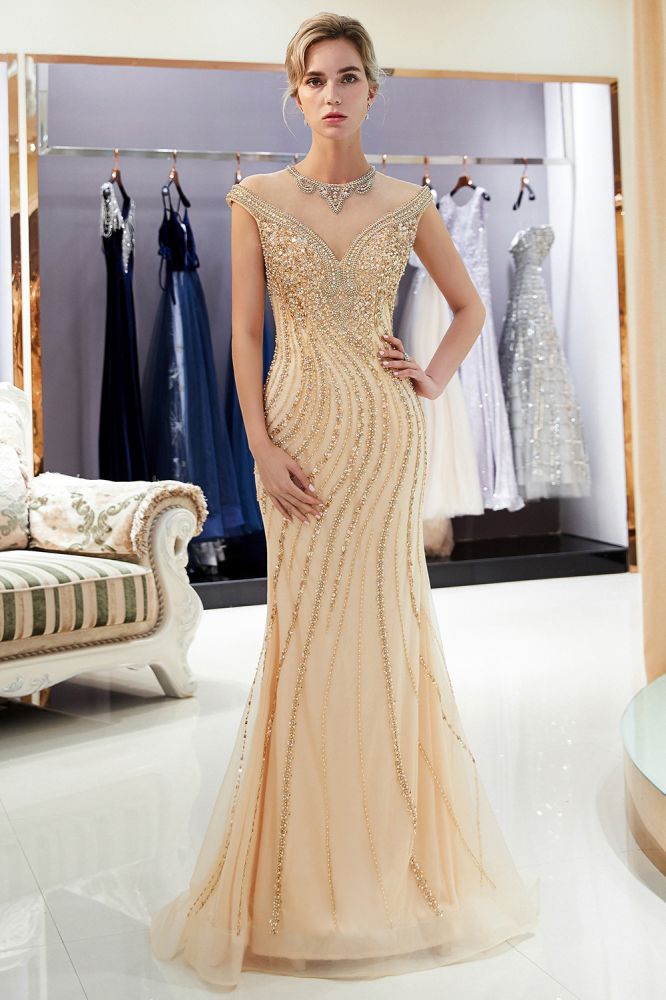 MARTHA Mermaid Floor Length Sleeveless Golden Beading Evening Gowns