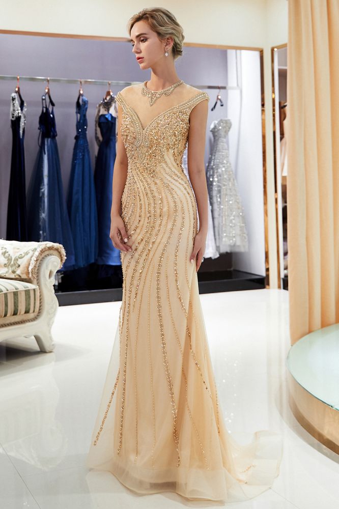 MARTHA Mermaid Floor Length Sleeveless Golden Beading Evening Gowns