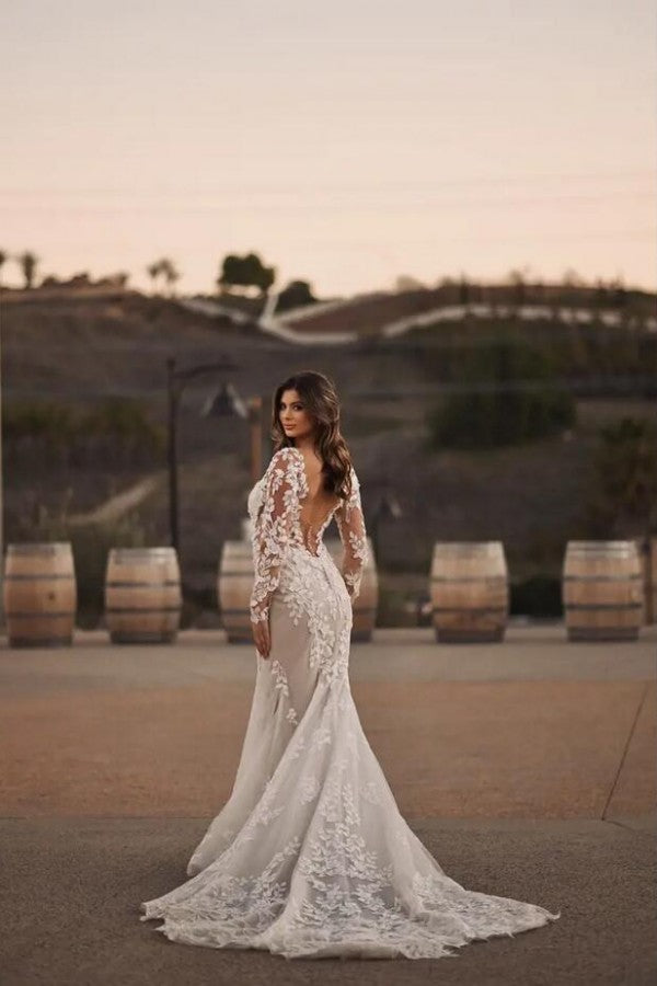 Mermaid Lace Wedding Dress Long Sleeves