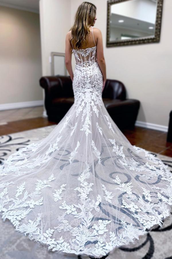 Mermaid Lace Wedding Dress Sleeveless With Appliques