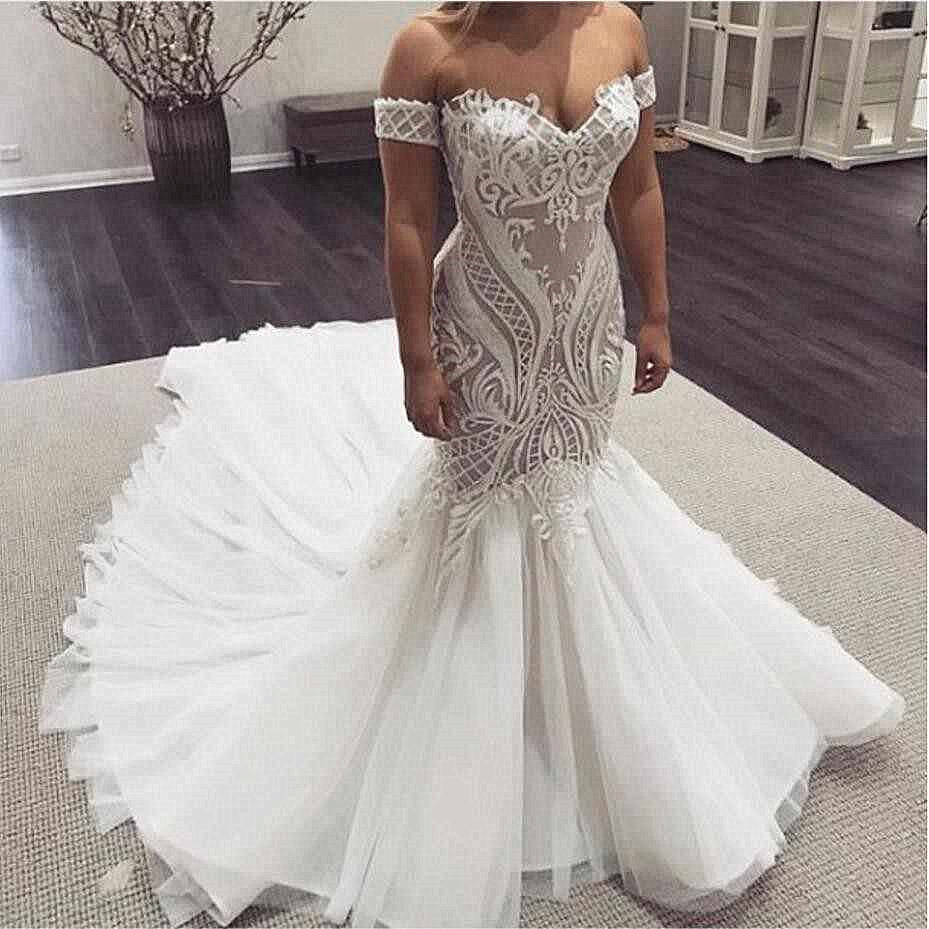 Mermaid Sweetheart Long Train Tulle Applique Wedding Dress