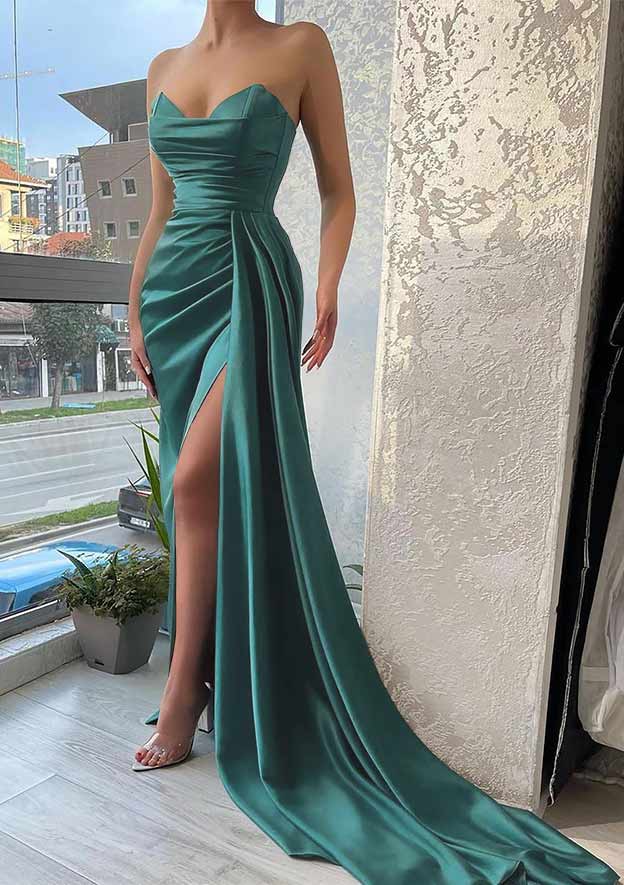 Mermaid Sweetheart Strapless Prom Dress/Evening Dress with Split and Pleats for a Court Train Look