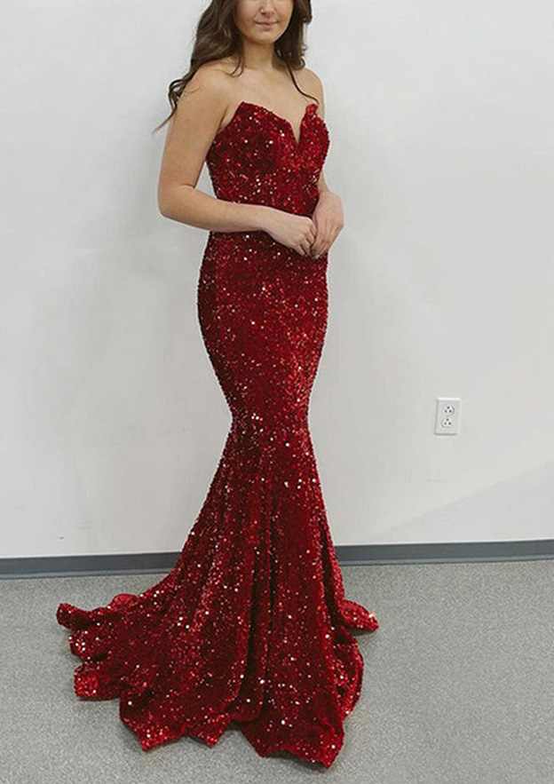 Mermaid Sweetheart Strapless Velvet Sequins Prom Dress/Evening Dress