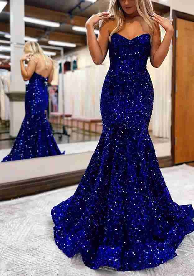 Mermaid Sweetheart Strapless Velvet Sequins Prom Dress/Evening Dress