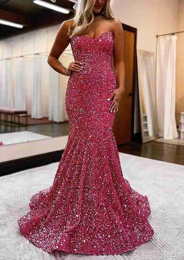 Mermaid Sweetheart Strapless Velvet Sequins Prom Dress/Evening Dress