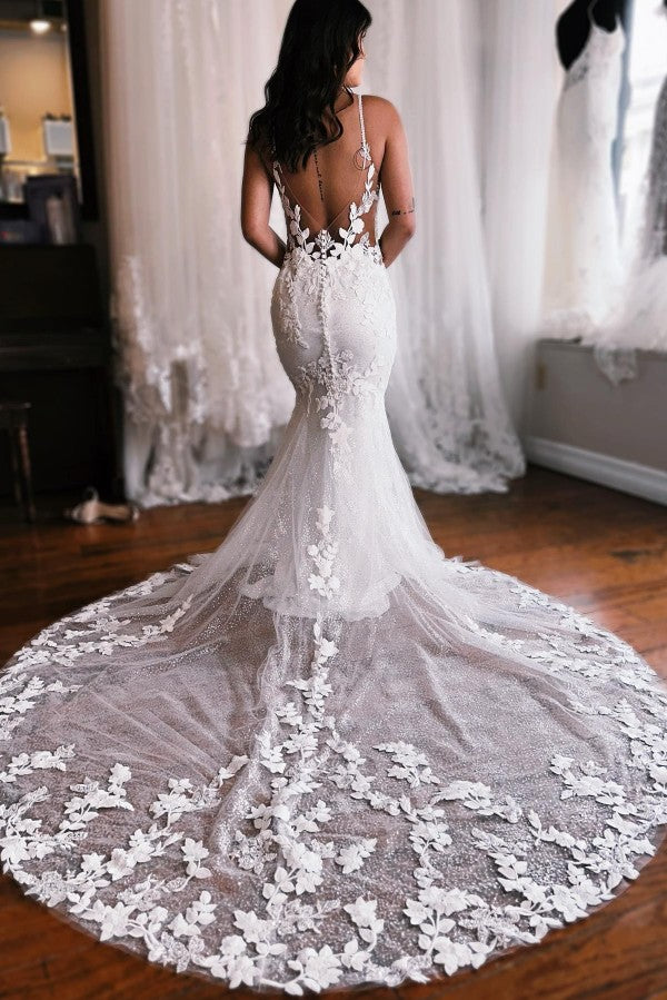 Mermaid Wedding Dress Spaghetti-Straps With Appliques