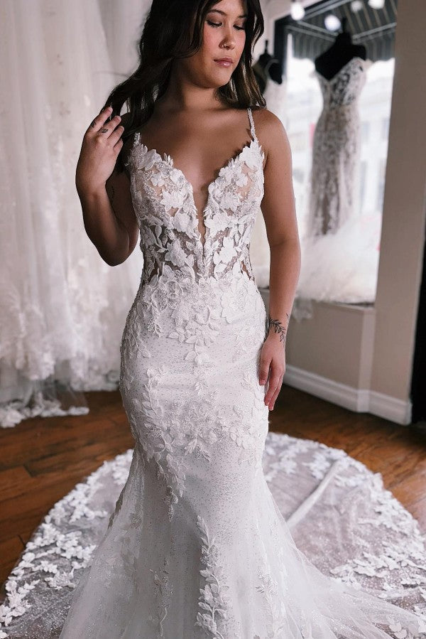 Mermaid Wedding Dress Spaghetti-Straps With Appliques