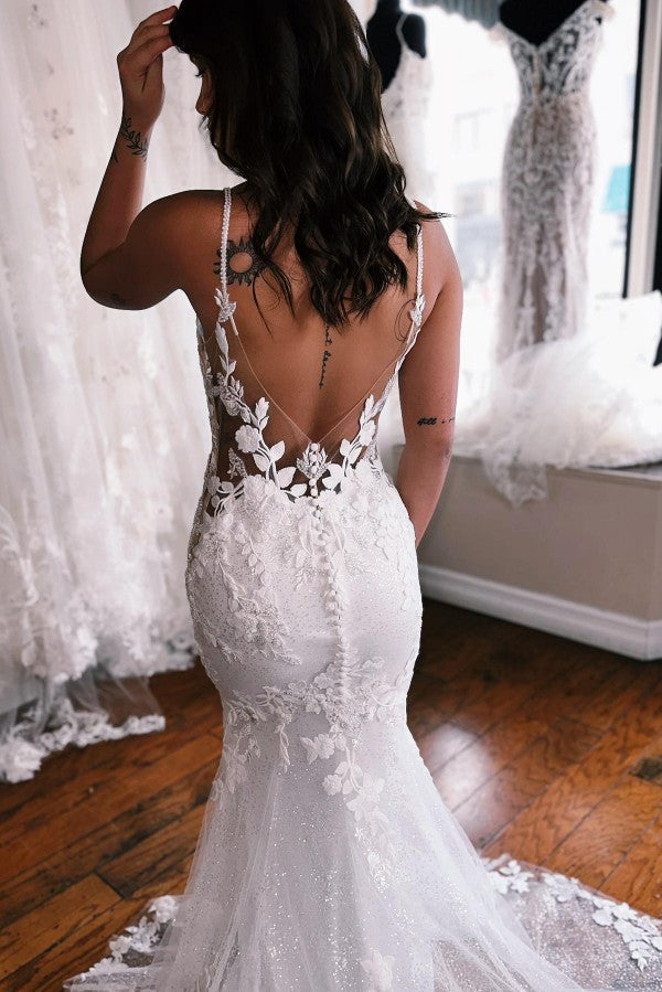 Mermaid Wedding Dress Spaghetti-Straps With Appliques