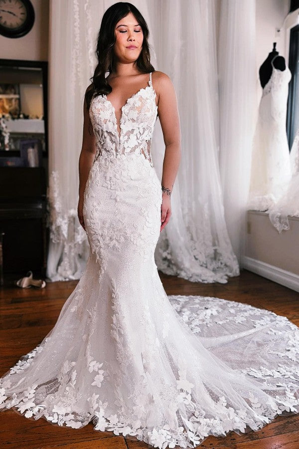 Mermaid Wedding Dress Spaghetti-Straps With Appliques