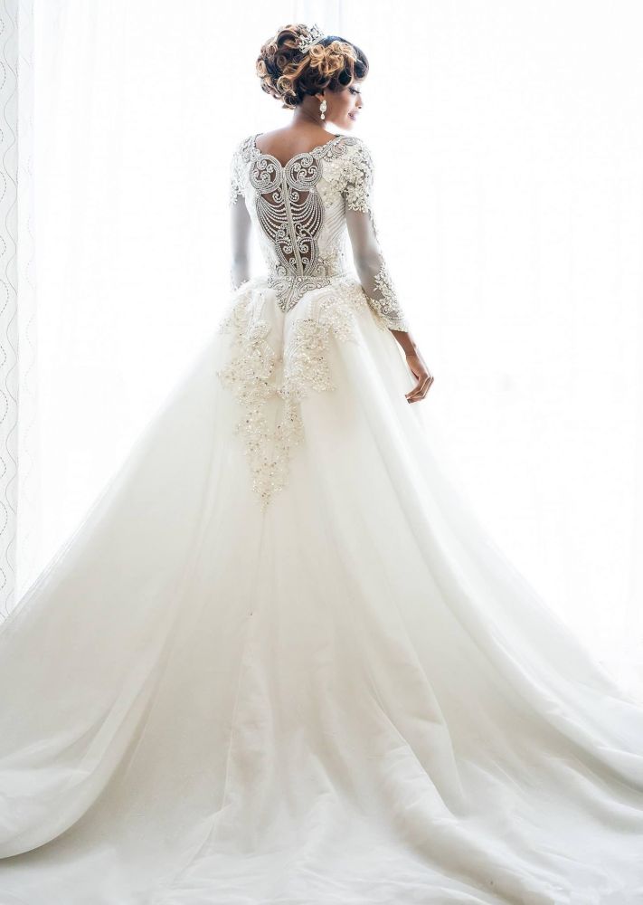 Mermaid Wedding Dresses with Trendy Overskirt Beads Lace Appliques Long Sleeves Bridal Gowns