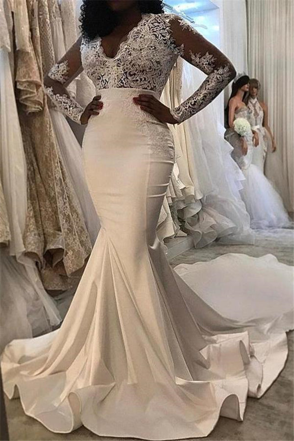 Modern Lace Trumpet/ Mermaid Wedding Dresses White Chic Wedding Dress