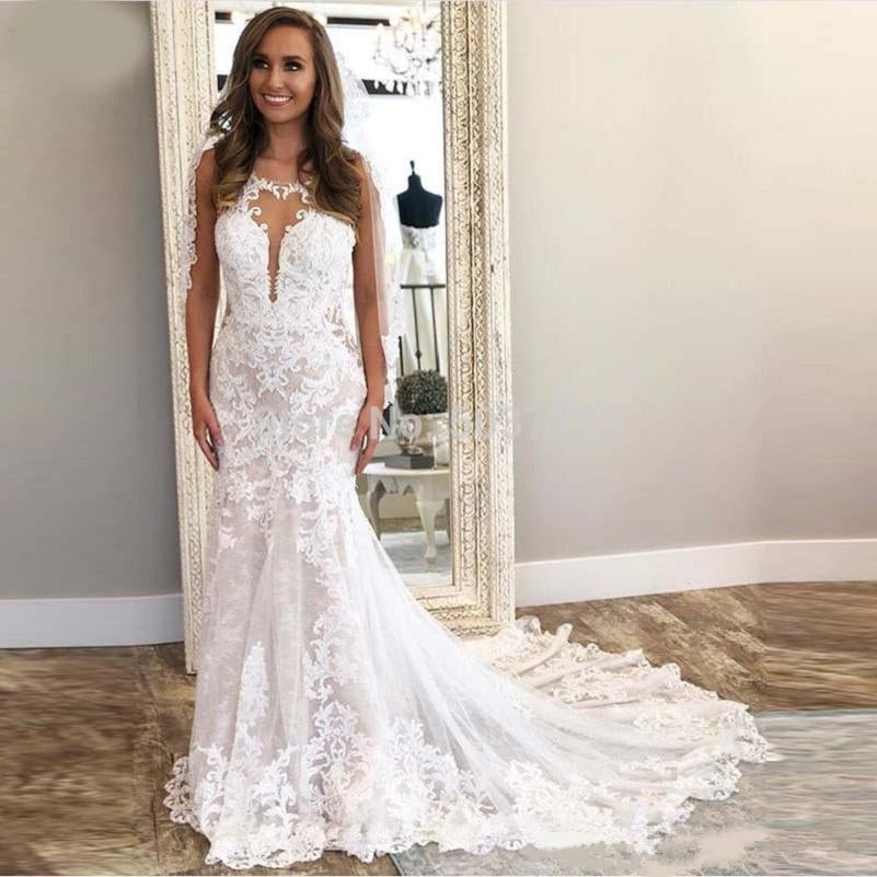 Modern Sleeveless Column Lace Wedding Dress Online