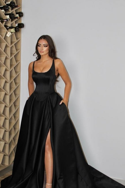 Modern Spaghetti-Straps Sleeveless Long Prom Dress With Front Split