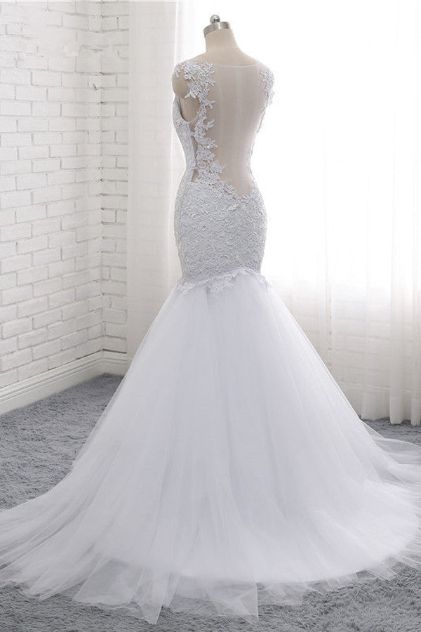 Mordern Straps V-Neck Tulle Lace Wedding Dress Sleeveless Appliques Beadings Bridal Gowns