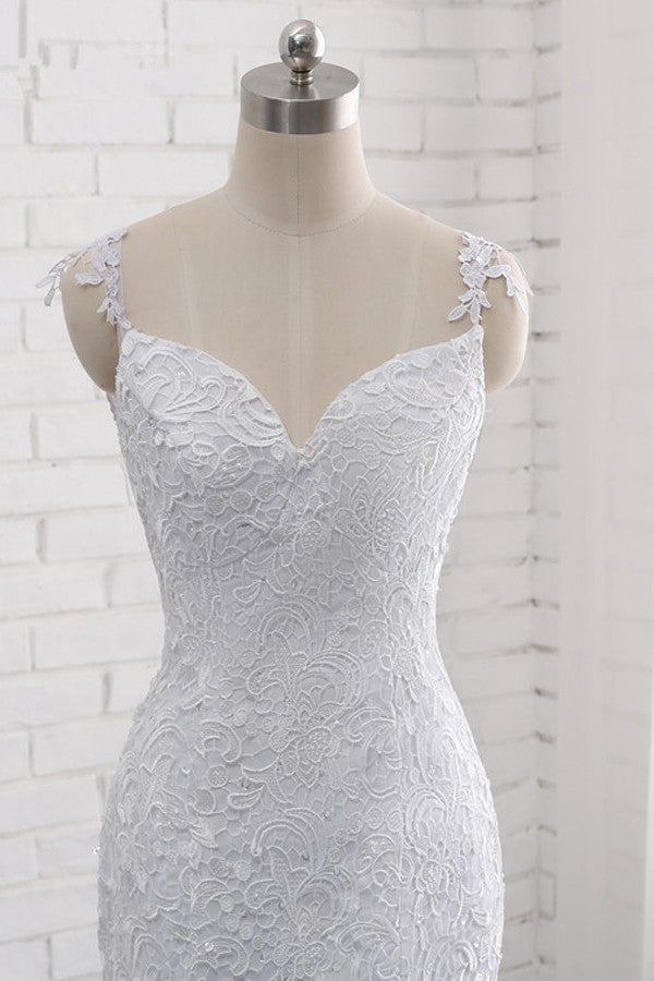 Mordern Straps V-Neck Tulle Lace Wedding Dress Sleeveless Appliques Beadings Bridal Gowns